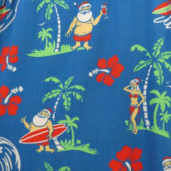Tipsy Elves Blue Hawaiian Santa Short Sleeve Button Down Shirt Mens Small - Picture 3 of 5
